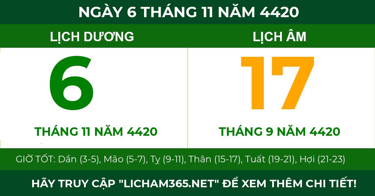 lịch âm ngày 6 tháng 11 năm 4420