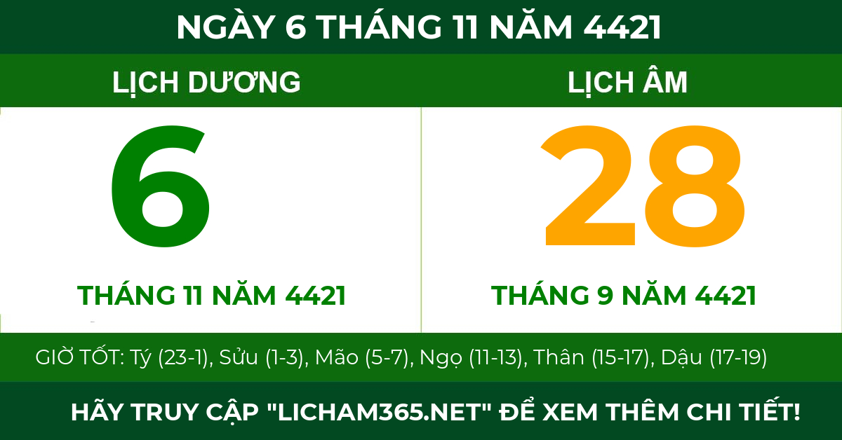 lịch âm ngày 6 tháng 11 năm 4421