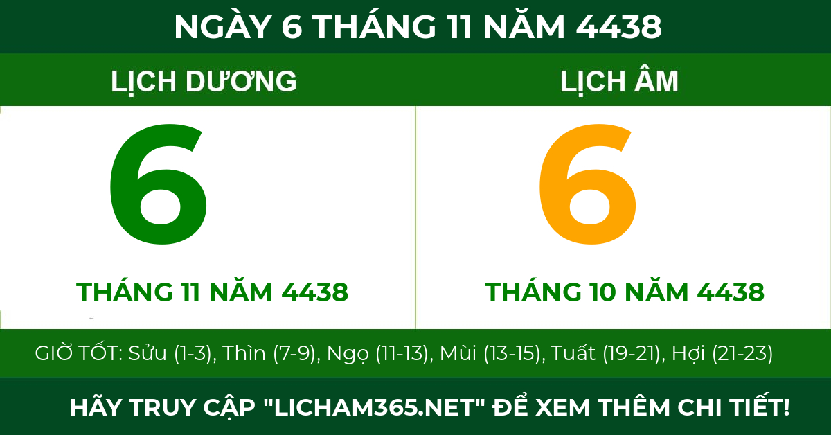 lịch âm ngày 6 tháng 11 năm 4438