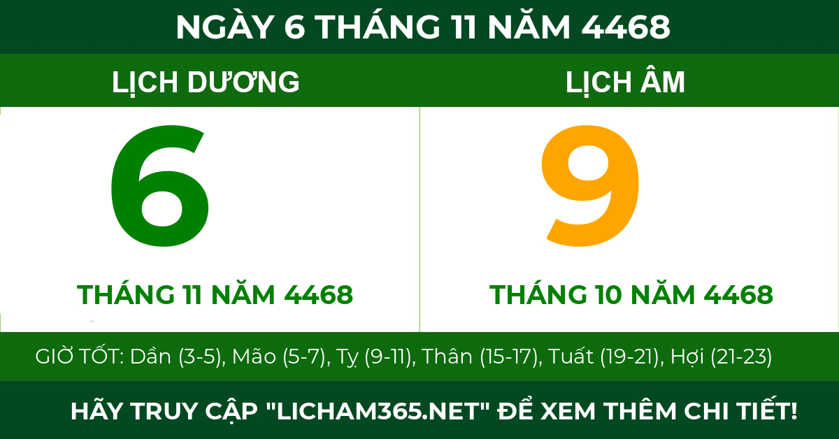 lịch âm ngày 6 tháng 11 năm 4468