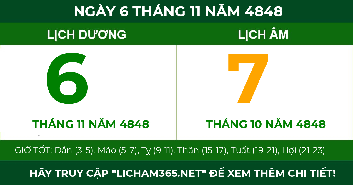 lịch âm ngày 6 tháng 11 năm 4848