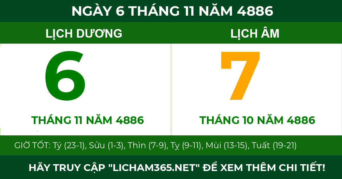lịch âm ngày 6 tháng 11 năm 4886