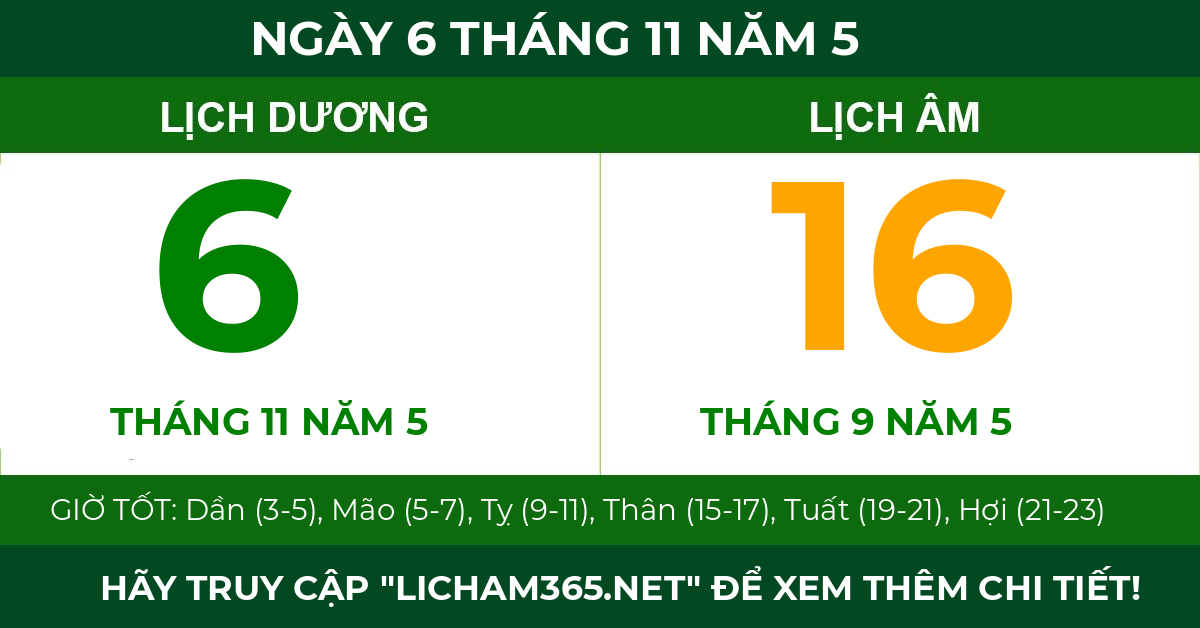 lịch âm ngày 6 tháng 11 năm 5