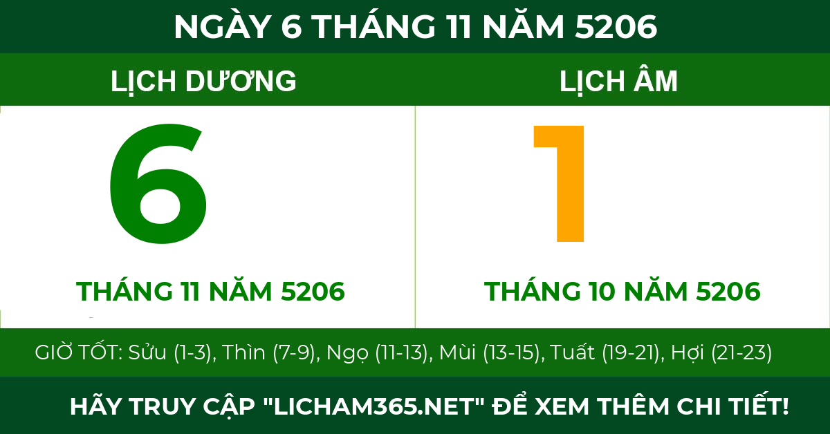 lịch âm ngày 6 tháng 11 năm 5206