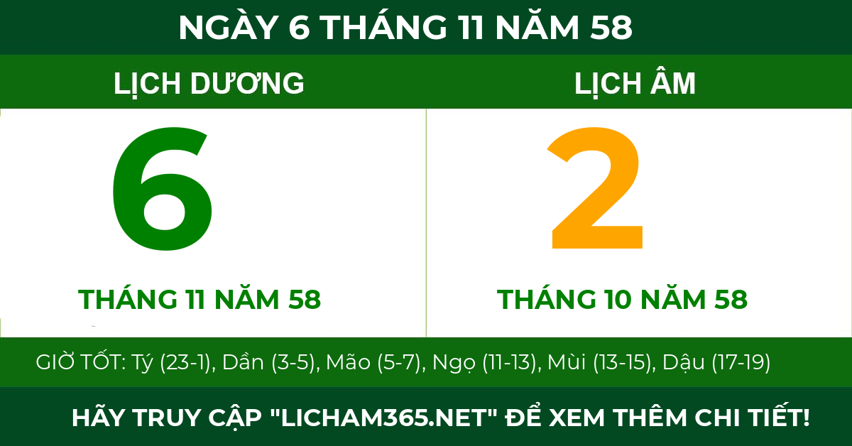 lịch âm ngày 6 tháng 11 năm 58