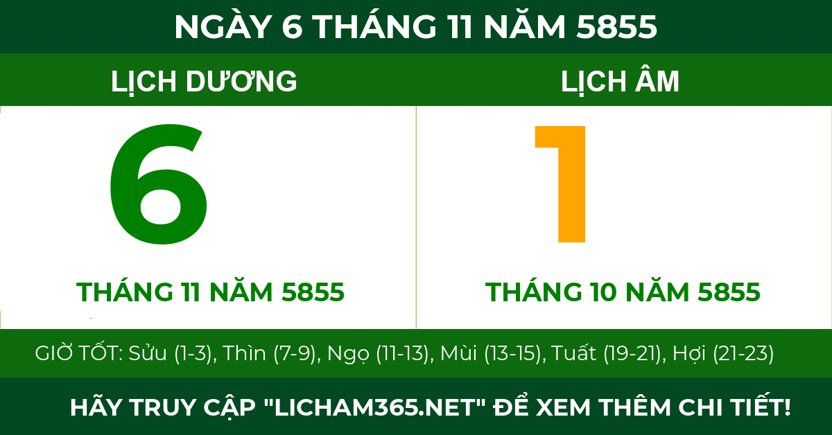 lịch âm ngày 6 tháng 11 năm 5855