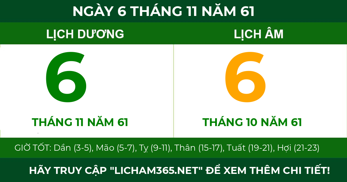 lịch âm ngày 6 tháng 11 năm 61