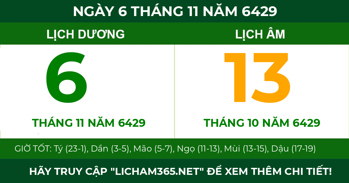 lịch âm ngày 6 tháng 11 năm 6429
