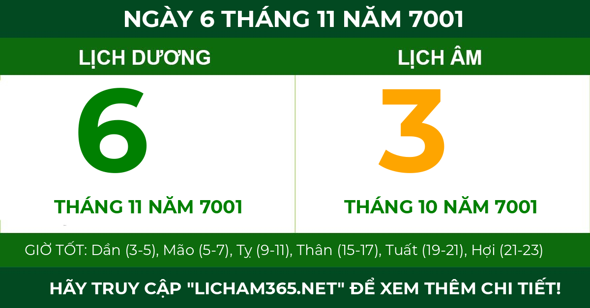lịch âm ngày 6 tháng 11 năm 7001