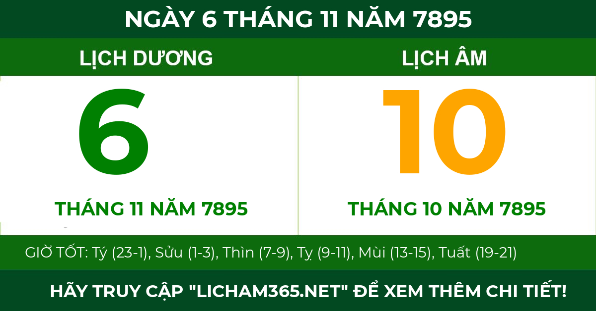 lịch âm ngày 6 tháng 11 năm 7895