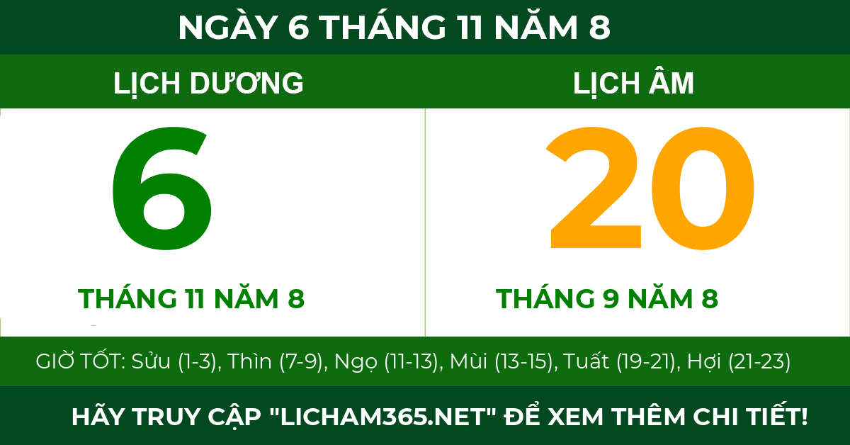 lịch âm ngày 6 tháng 11 năm 8