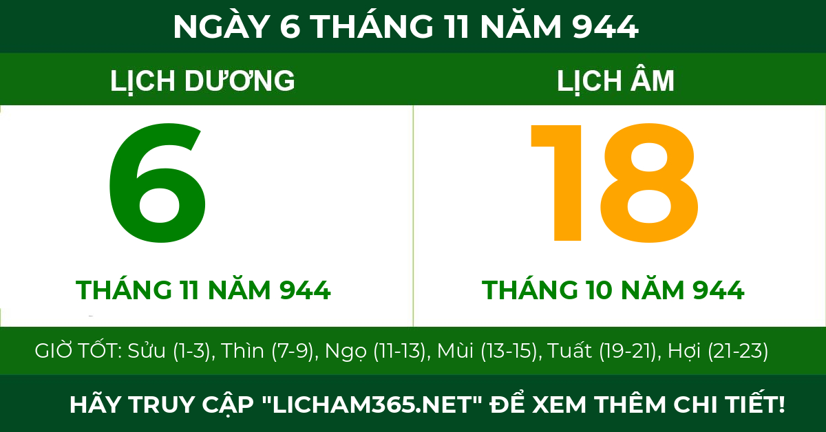 lịch âm ngày 6 tháng 11 năm 944