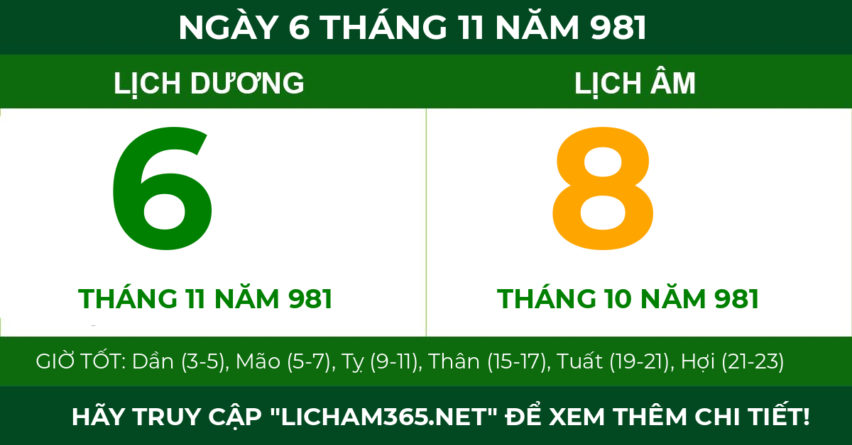 lịch âm ngày 6 tháng 11 năm 981