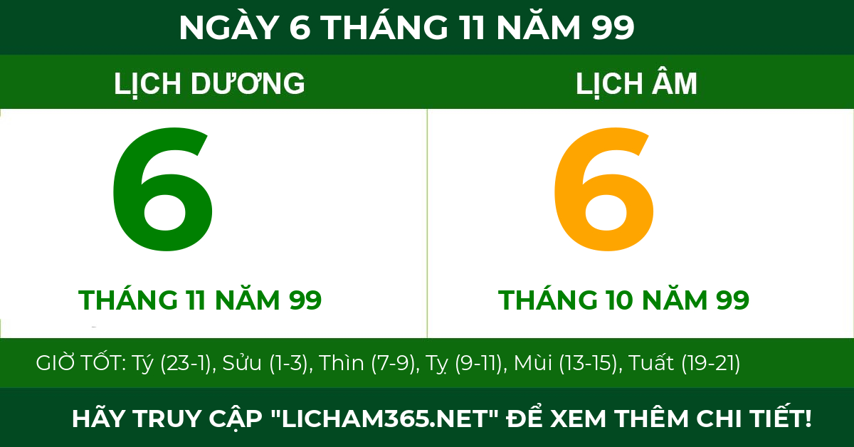 lịch âm ngày 6 tháng 11 năm 99