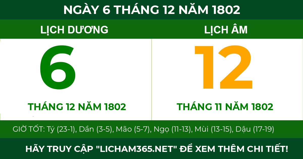 lịch âm ngày 6 tháng 12 năm 1802