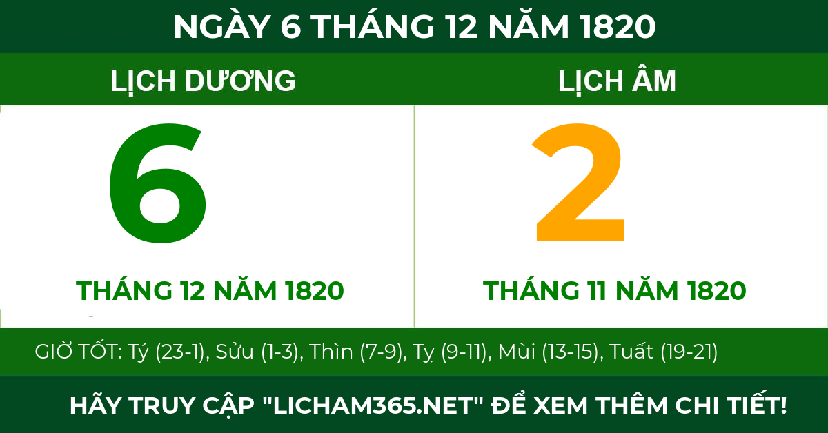 lịch âm ngày 6 tháng 12 năm 1820