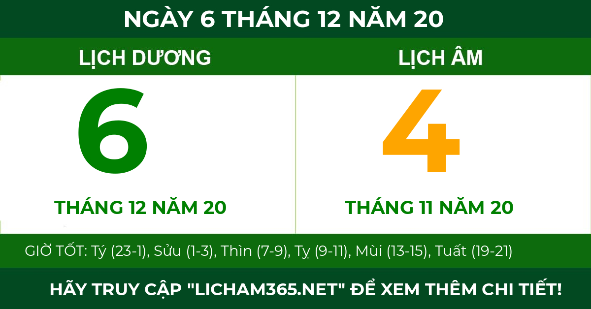 lịch âm ngày 6 tháng 12 năm 20