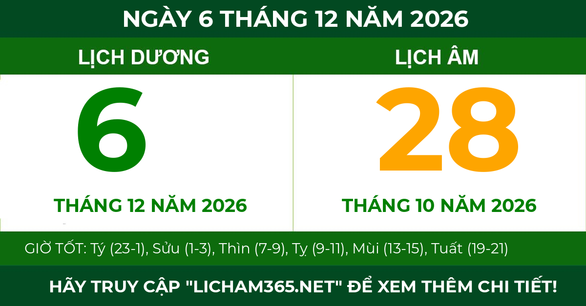 lịch âm ngày 6 tháng 12 năm 2026