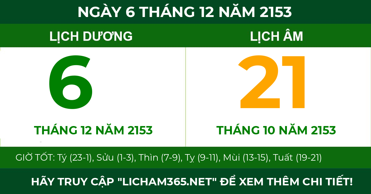 lịch âm ngày 6 tháng 12 năm 2153