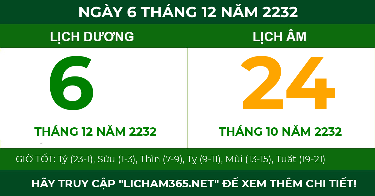 lịch âm ngày 6 tháng 12 năm 2232