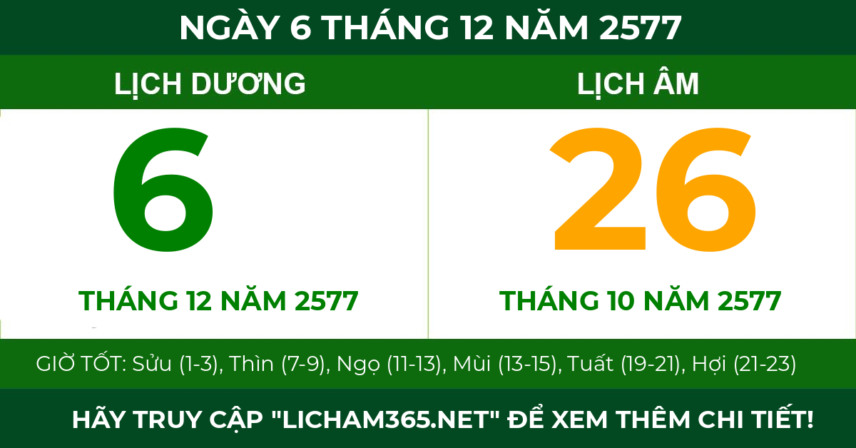 lịch âm ngày 6 tháng 12 năm 2577