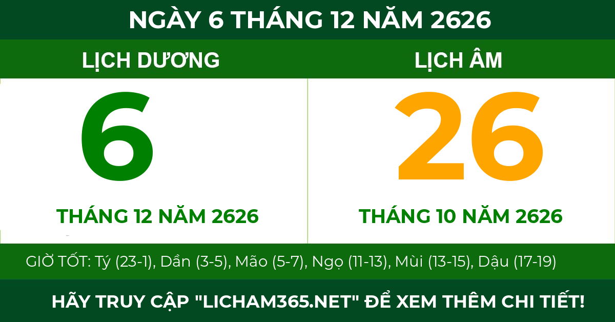 lịch âm ngày 6 tháng 12 năm 2626