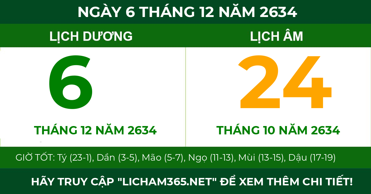 lịch âm ngày 6 tháng 12 năm 2634