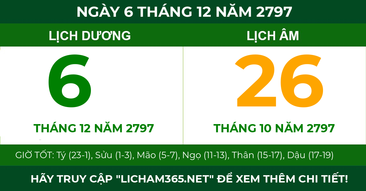 lịch âm ngày 6 tháng 12 năm 2797