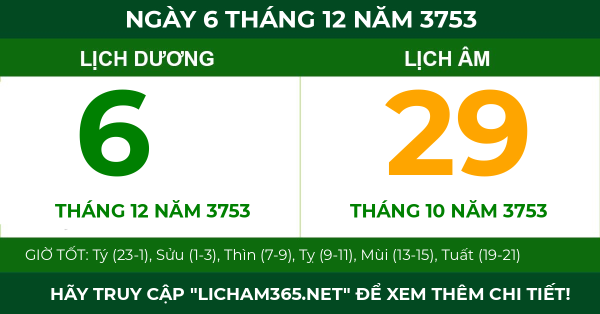 lịch âm ngày 6 tháng 12 năm 3753