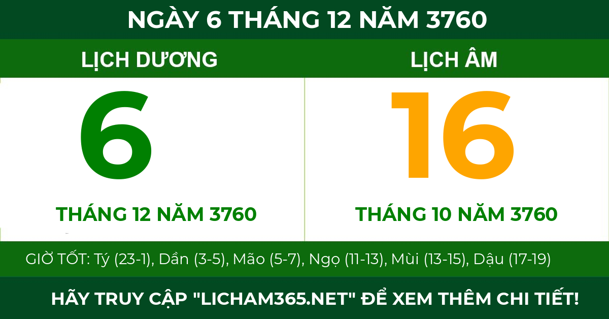 lịch âm ngày 6 tháng 12 năm 3760