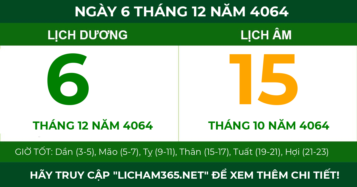 lịch âm ngày 6 tháng 12 năm 4064