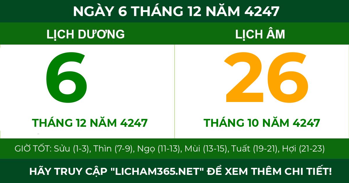 lịch âm ngày 6 tháng 12 năm 4247