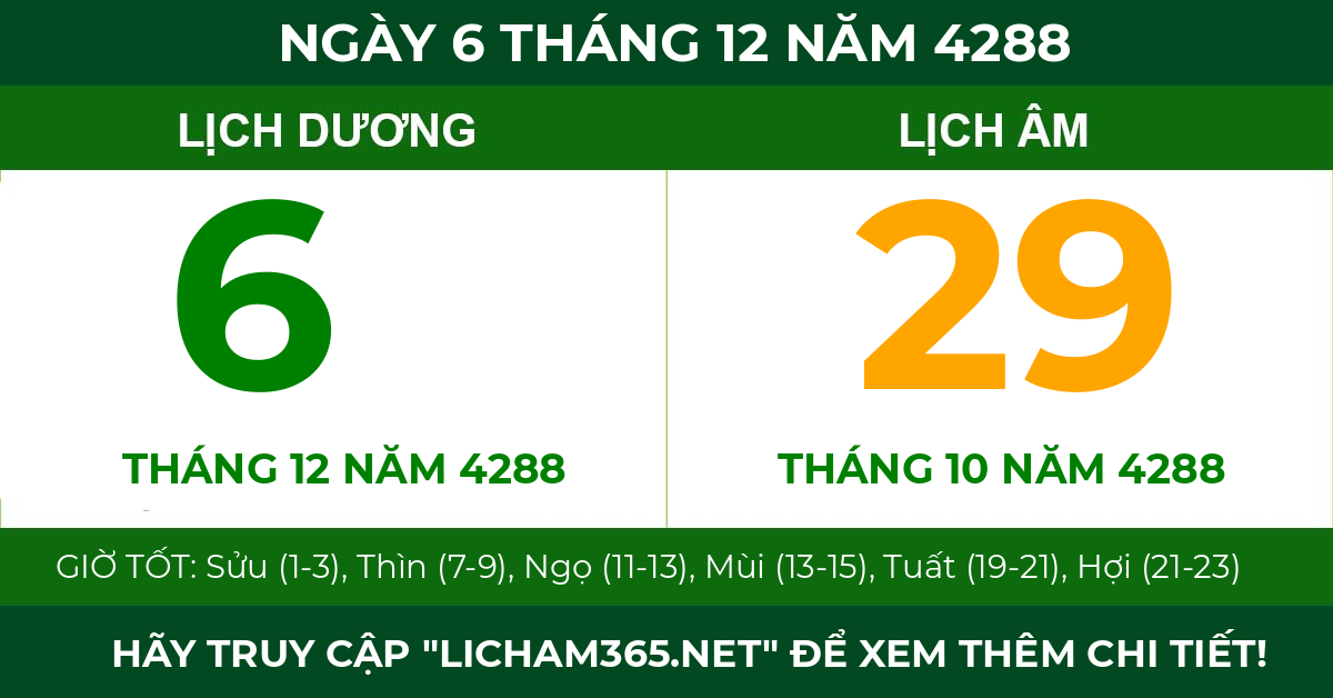 lịch âm ngày 6 tháng 12 năm 4288