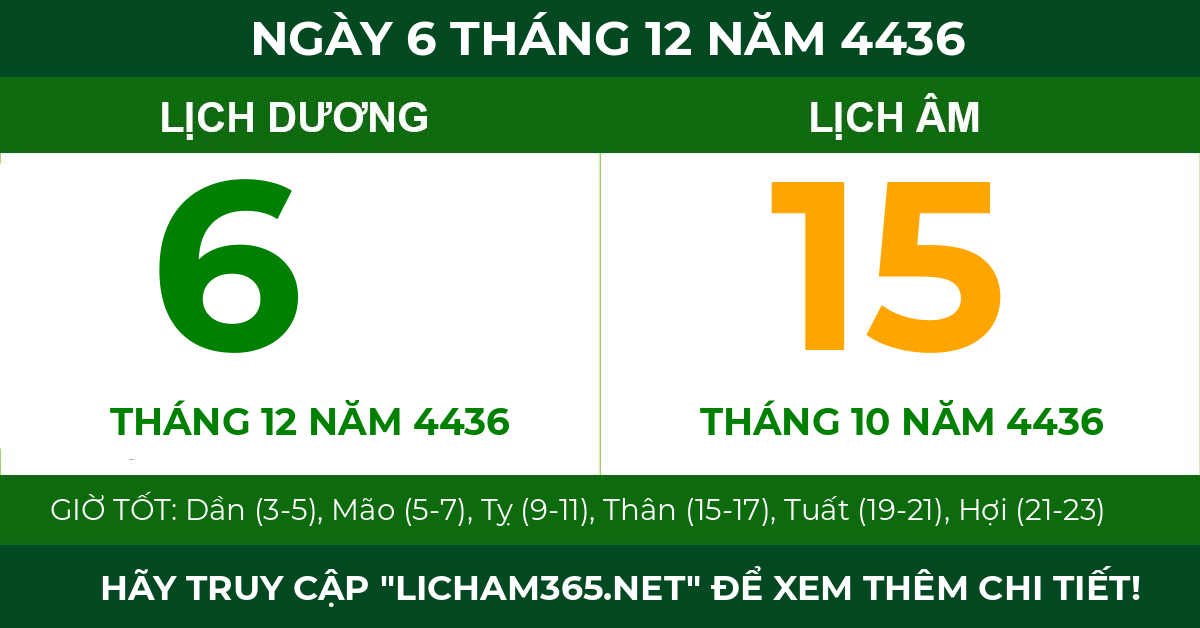 lịch âm ngày 6 tháng 12 năm 4436