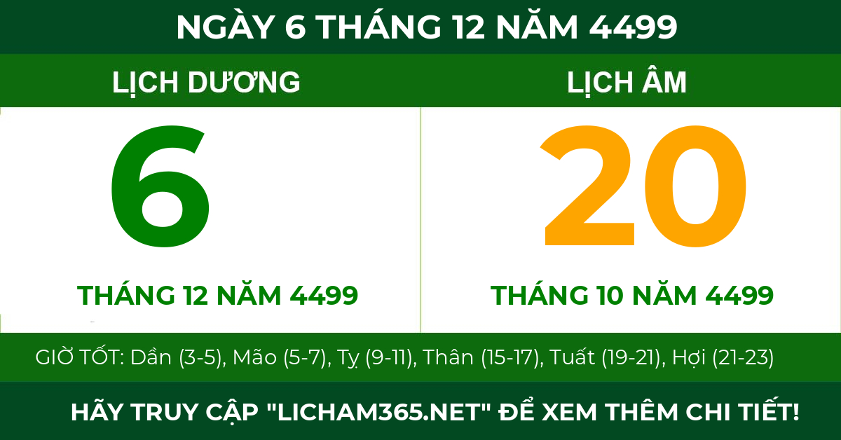 lịch âm ngày 6 tháng 12 năm 4499