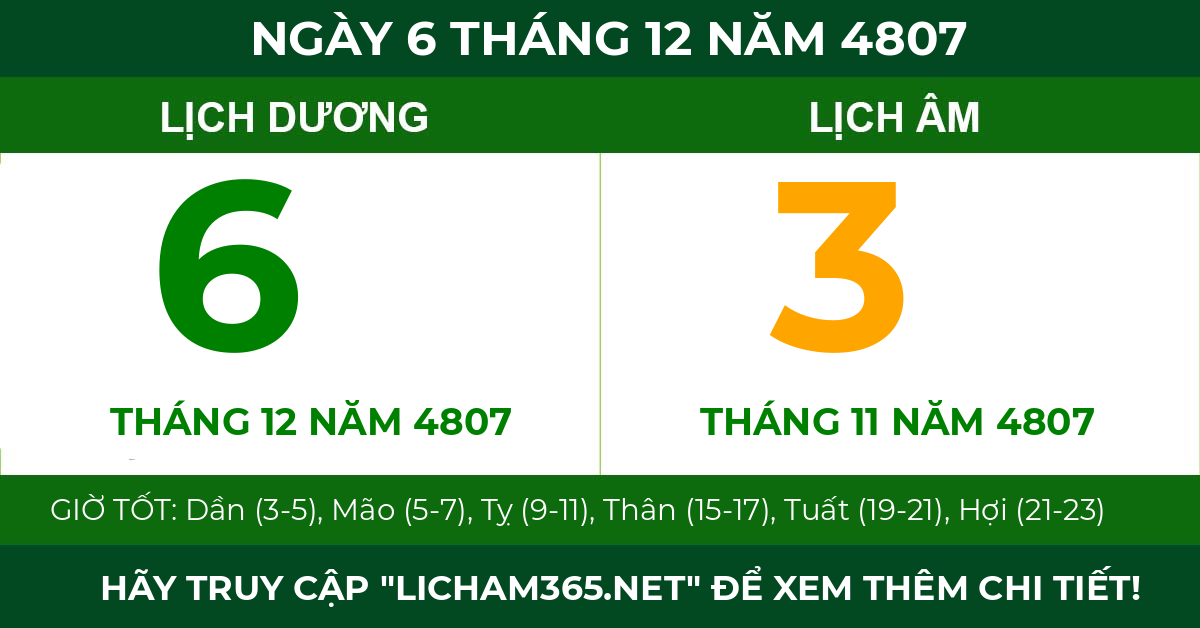 lịch âm ngày 6 tháng 12 năm 4807