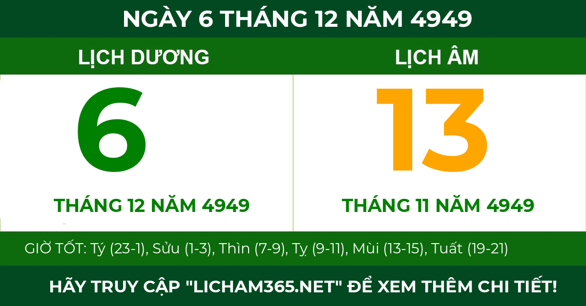 lịch âm ngày 6 tháng 12 năm 4949