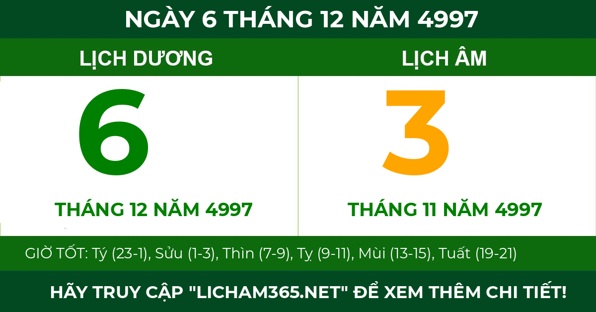lịch âm ngày 6 tháng 12 năm 4997