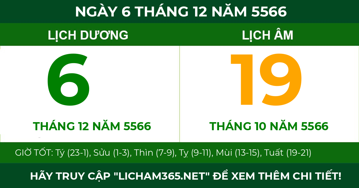 lịch âm ngày 6 tháng 12 năm 5566