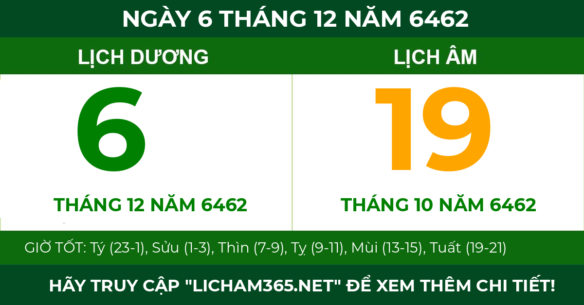 lịch âm ngày 6 tháng 12 năm 6462