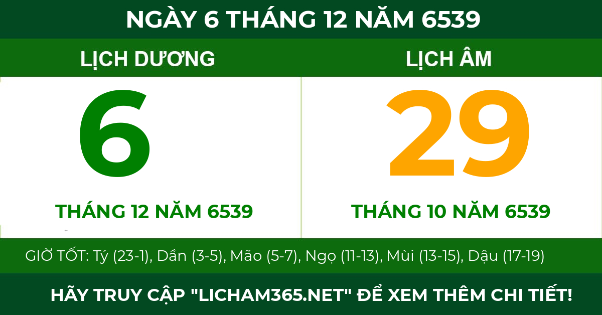 lịch âm ngày 6 tháng 12 năm 6539