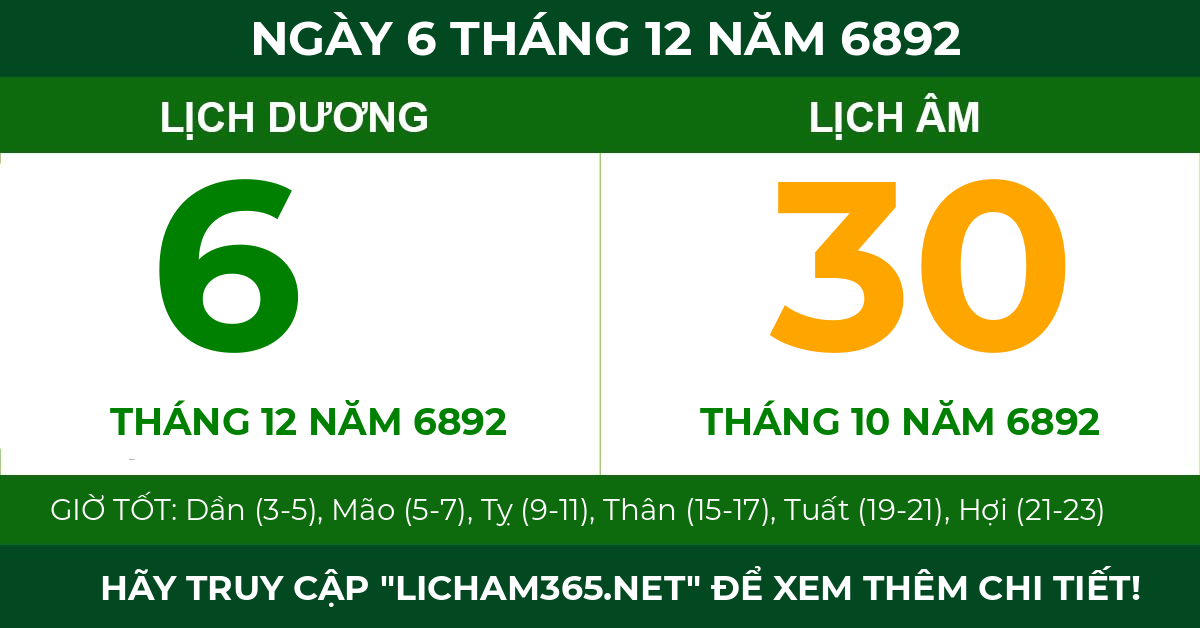 lịch âm ngày 6 tháng 12 năm 6892