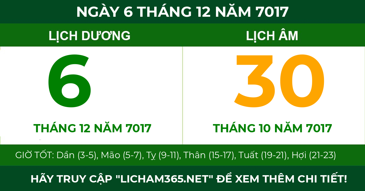 lịch âm ngày 6 tháng 12 năm 7017