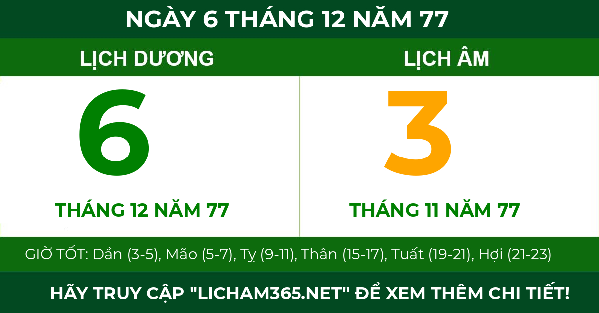 lịch âm ngày 6 tháng 12 năm 77