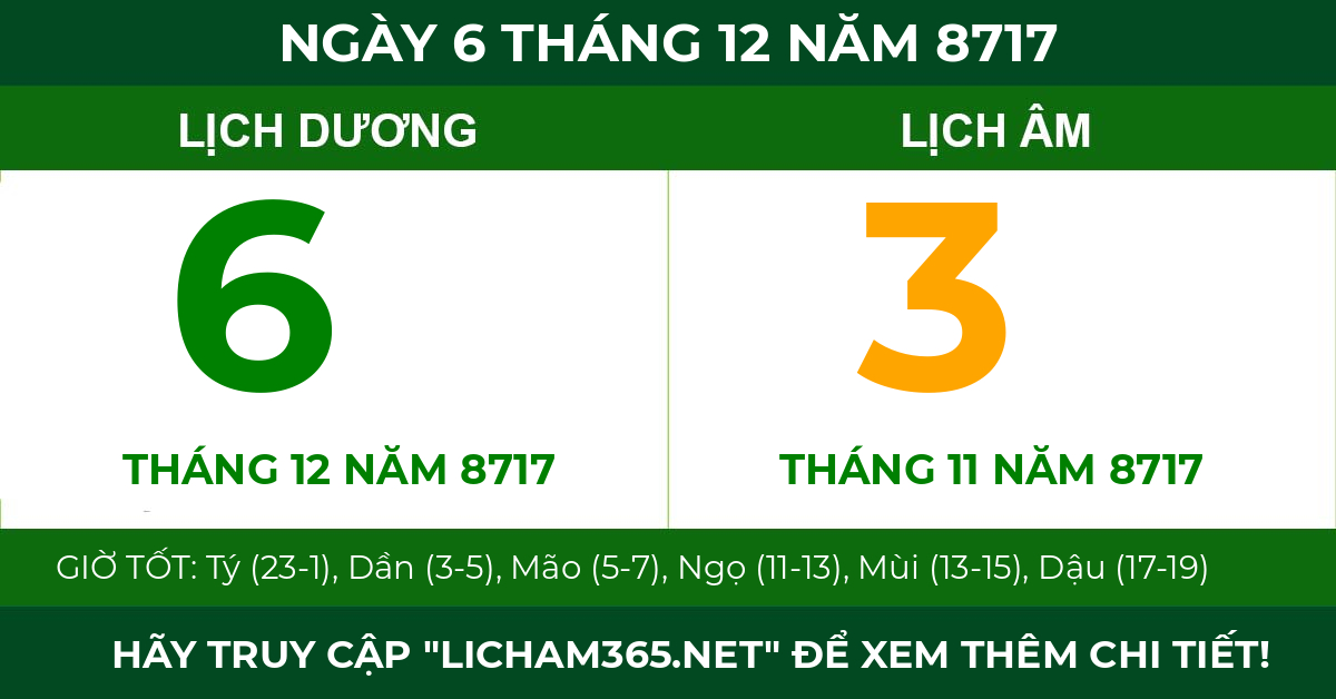 lịch âm ngày 6 tháng 12 năm 8717