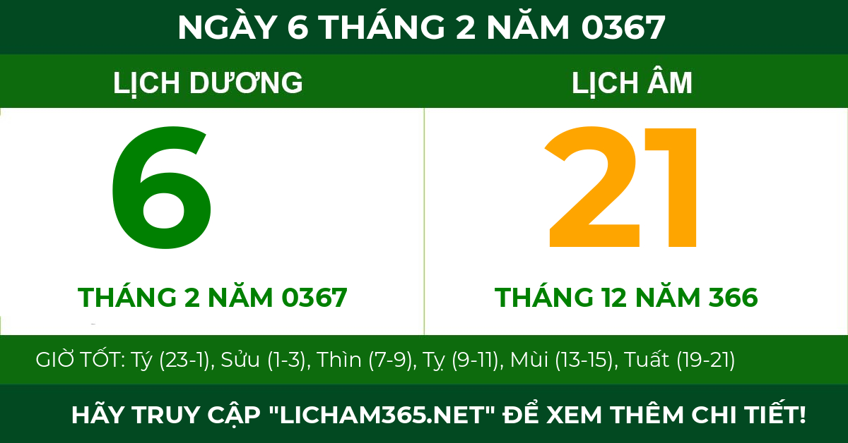 lịch âm ngày 6 tháng 2 năm 0367