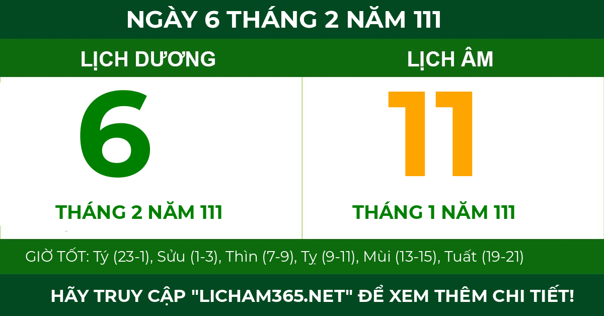 lịch âm ngày 6 tháng 2 năm 111