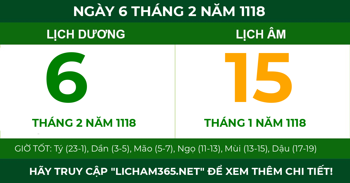 lịch âm ngày 6 tháng 2 năm 1118