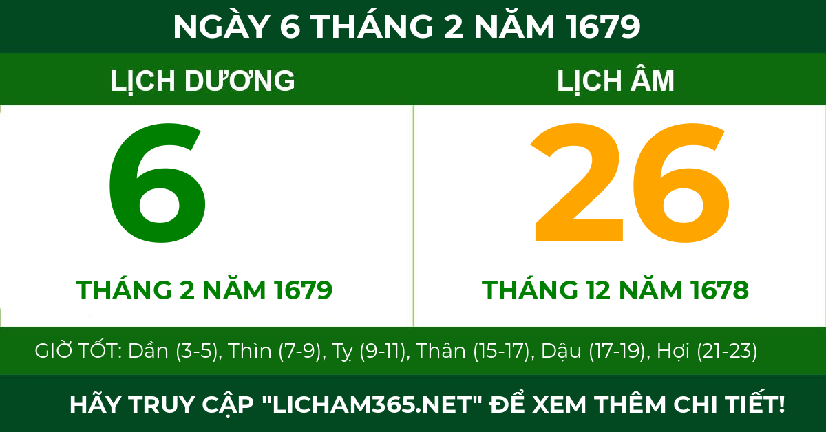 lịch âm ngày 6 tháng 2 năm 1679