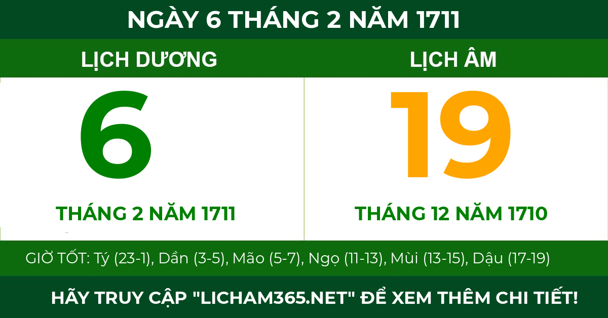 lịch âm ngày 6 tháng 2 năm 1711